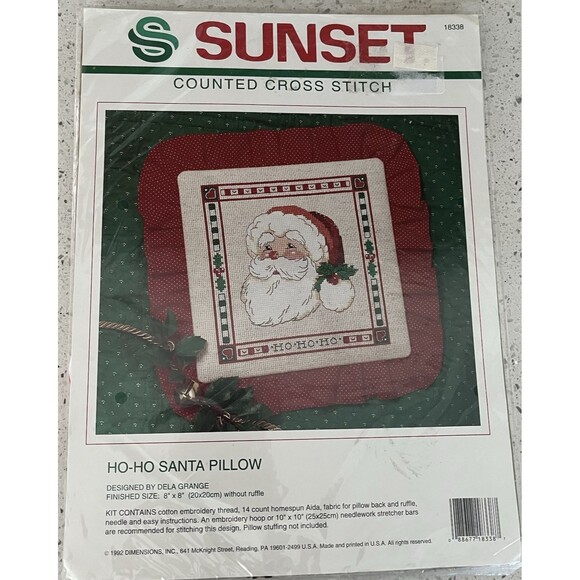 Ho-Ho Santa Pillow Sunset Counted Cross Stitch Kit Size 8" X 8" 1992 New Vintage - Picture 3 of 5